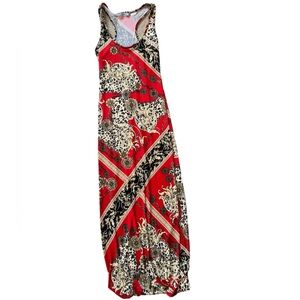 4/ 20$ ❤️red form fitting maxi sundress with leopard and greek pattern stretchy